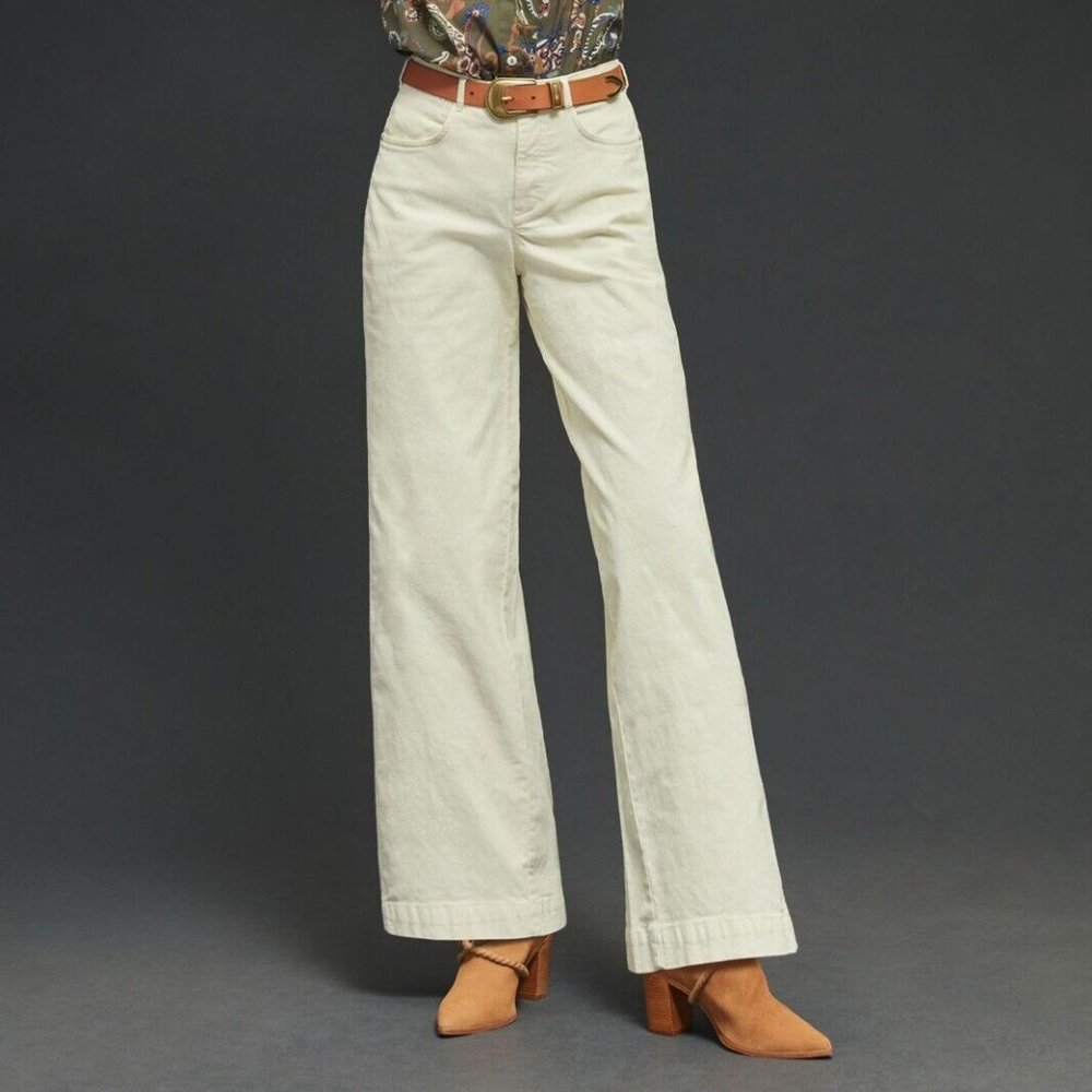 Anthropologie Petite Gwen Wide Leg Corduroy Pants - Ivory